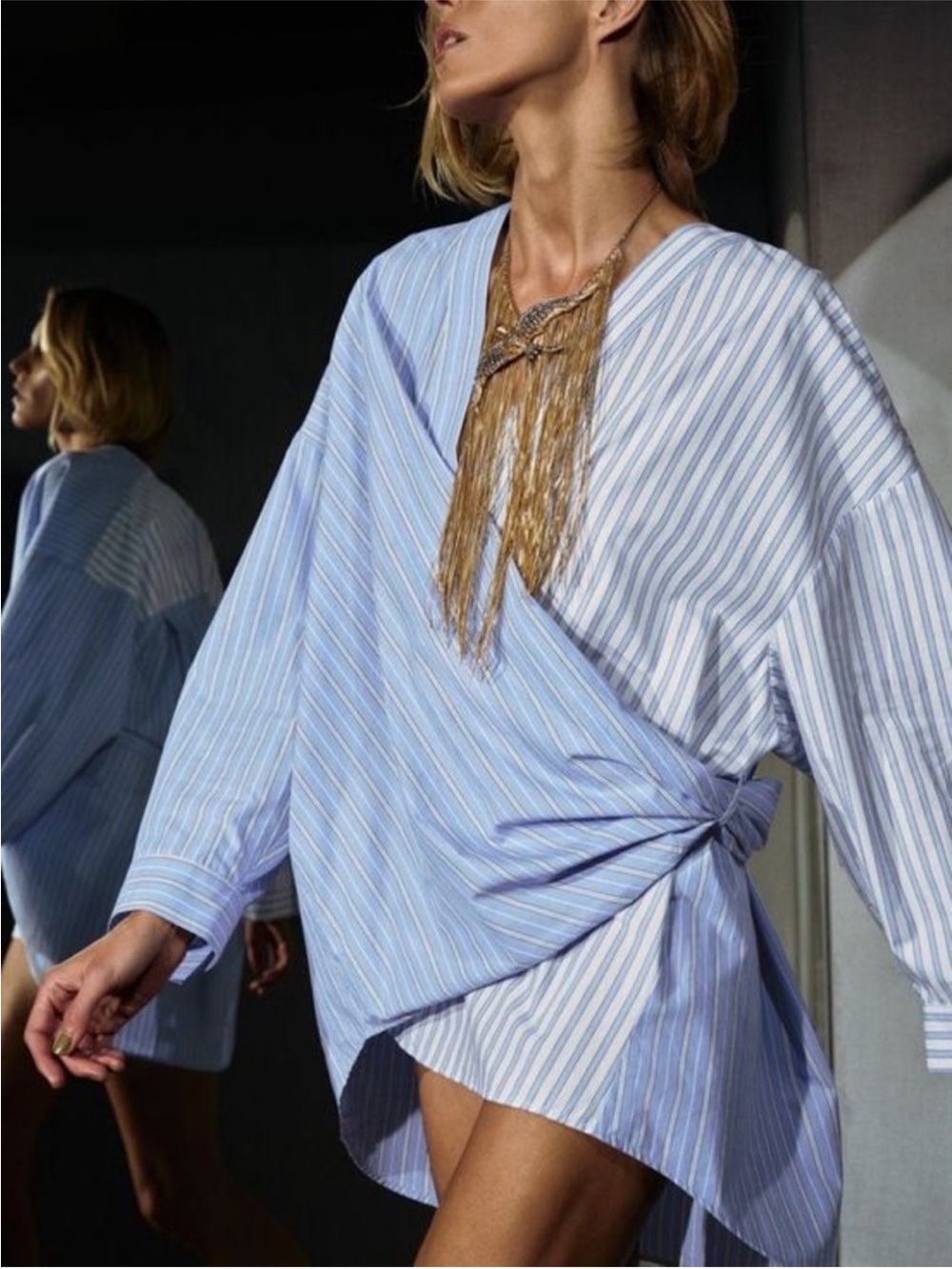 Zara the Peoni Blue Striped Poplin Wrap Shirt